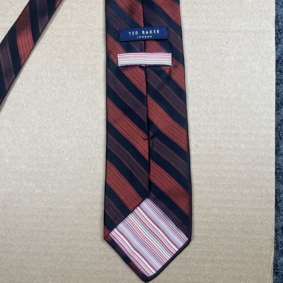 Ted Baker London Tie Men’s 61”x3.5” Silk Red Black Stripes - Picture 3 of 5